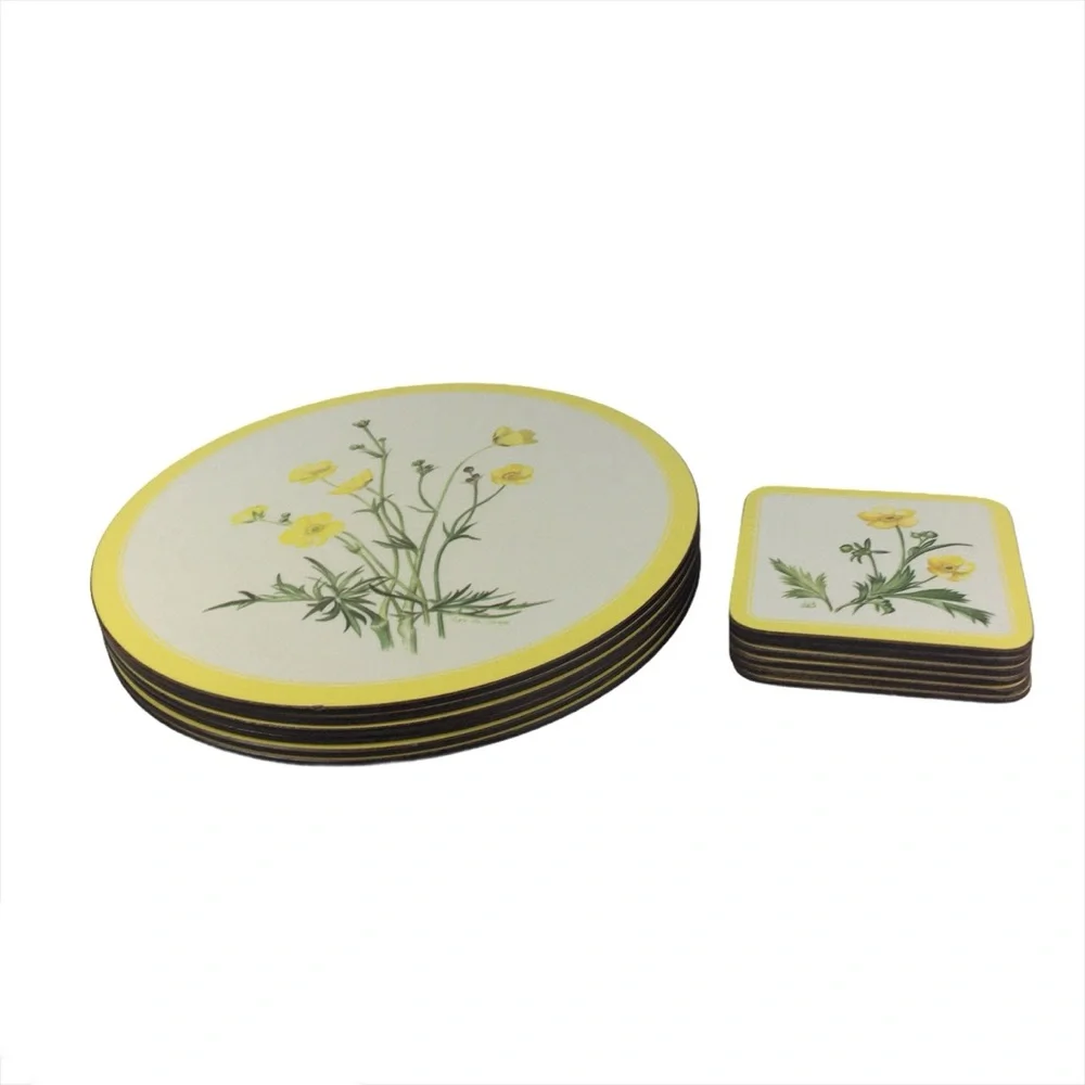 Vintage Pimpernel Yellow Floral Placemats and Coasters Set